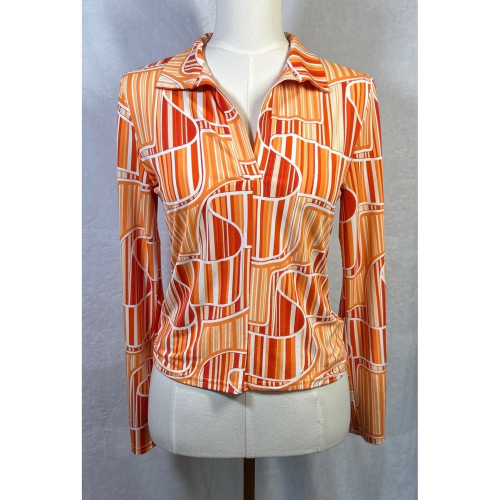 Y2k 90s Funky Mod Geometric Artsy Blouse Size M 00s Boho Festival Indie Sleeve